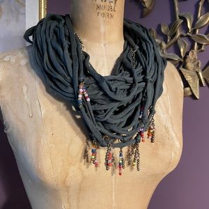 Recycled T-shirt / beaded necklace